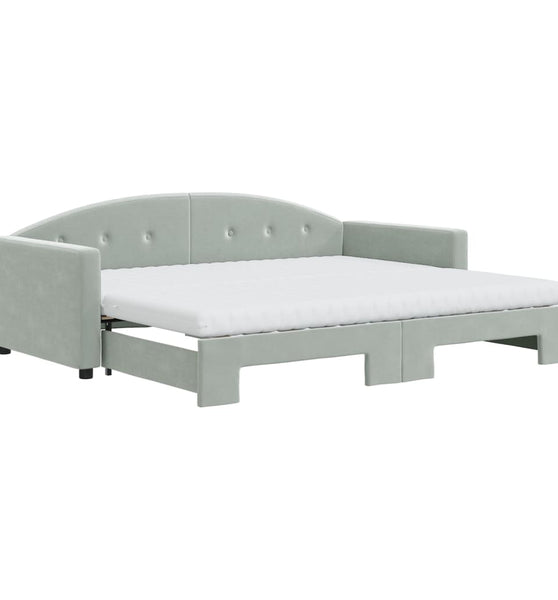 Tagesbett Ausziehbar mit Matratzen Hellgrau 90x200 cm Samt