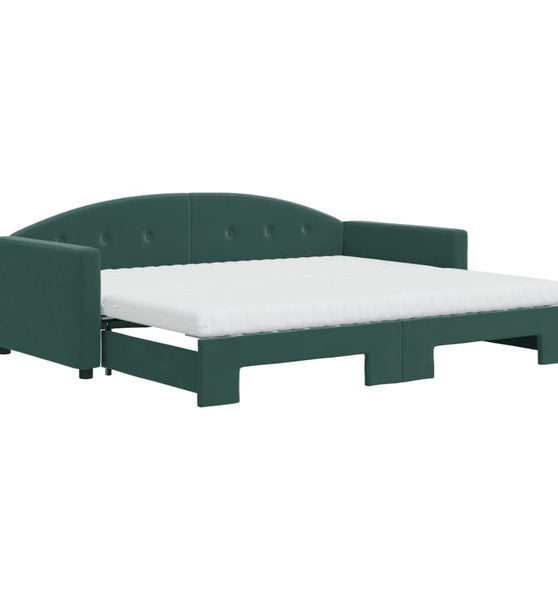 Tagesbett Ausziehbar mit Matratzen Dunkelgrün 90x200 cm Samt