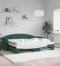 Tagesbett Ausziehbar mit Matratzen Dunkelgrün 90x200 cm Samt