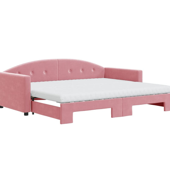 Tagesbett Ausziehbar mit Matratzen Rosa 90x200 cm Samt