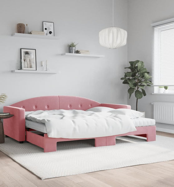 Tagesbett Ausziehbar mit Matratzen Rosa 90x200 cm Samt
