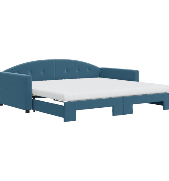 Tagesbett Ausziehbar mit Matratzen Blau 100x200 cm Samt