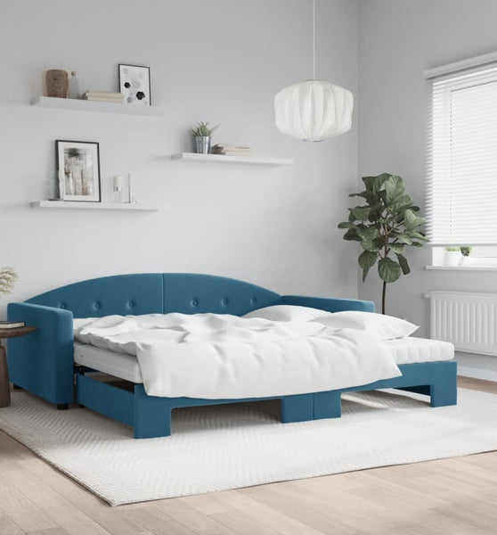 Tagesbett Ausziehbar mit Matratzen Blau 100x200 cm Samt