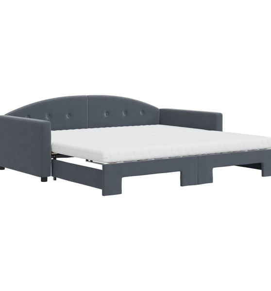 Tagesbett Ausziehbar mit Matratzen Dunkelgrau 100x200 cm Samt
