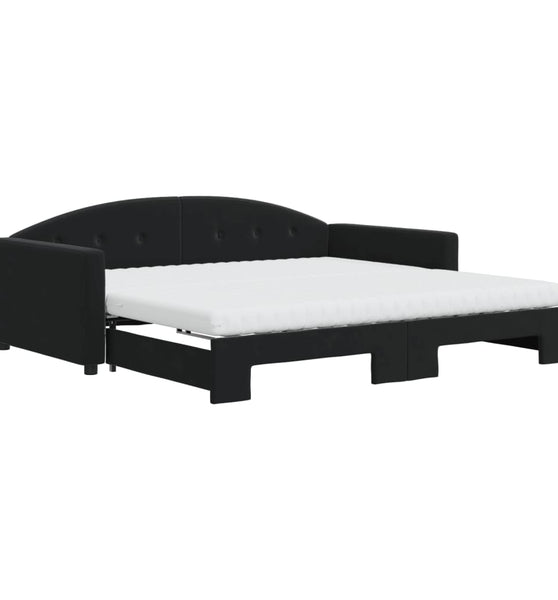 Tagesbett Ausziehbar mit Matratzen Schwarz 100x200 cm Samt