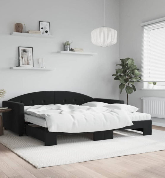 Tagesbett Ausziehbar mit Matratzen Schwarz 100x200 cm Samt