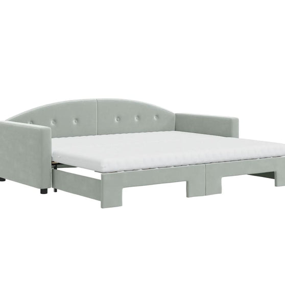 Tagesbett Ausziehbar mit Matratzen Hellgrau 90x190 cm Samt