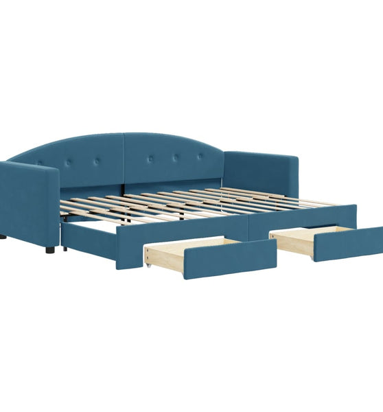 Tagesbett Ausziehbar mit Schubladen Blau 80x200 cm Samt