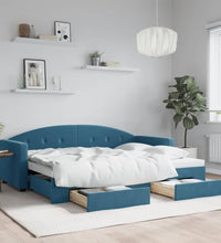 Tagesbett Ausziehbar mit Schubladen Blau 80x200 cm Samt