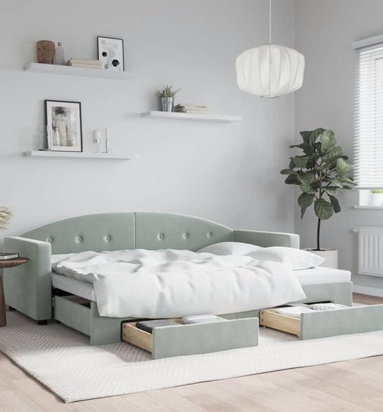 Tagesbett Ausziehbar mit Schubladen Hellgrau 80x200 cm Samt