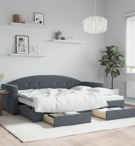 Tagesbett Ausziehbar mit Schubladen Dunkelgrau 80x200 cm Samt