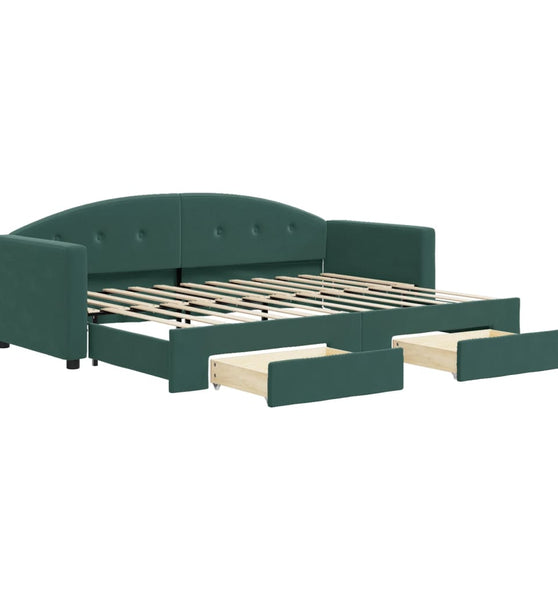 Tagesbett Ausziehbar mit Schubladen Dunkelgrün 80x200 cm Samt