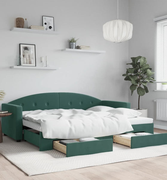 Tagesbett Ausziehbar mit Schubladen Dunkelgrün 80x200 cm Samt