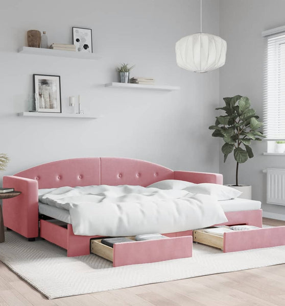 Tagesbett Ausziehbar mit Schubladen Rosa 80x200 cm Samt