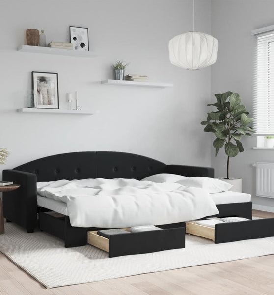 Tagesbett Ausziehbar mit Schubladen Schwarz 80x200 cm Samt