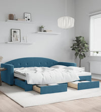 Tagesbett Ausziehbar mit Schubladen Blau 90x200 cm Samt