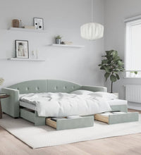 Tagesbett Ausziehbar mit Schubladen Hellgrau 90x200 cm Samt