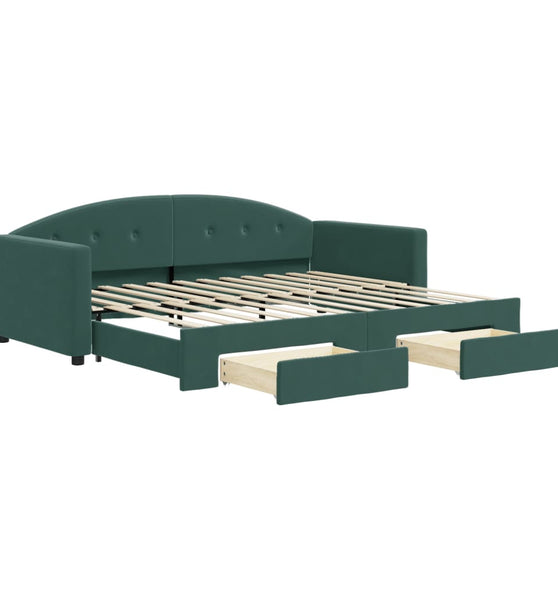 Tagesbett Ausziehbar mit Schubladen Dunkelgrün 90x200 cm Samt