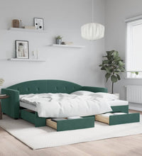 Tagesbett Ausziehbar mit Schubladen Dunkelgrün 90x200 cm Samt