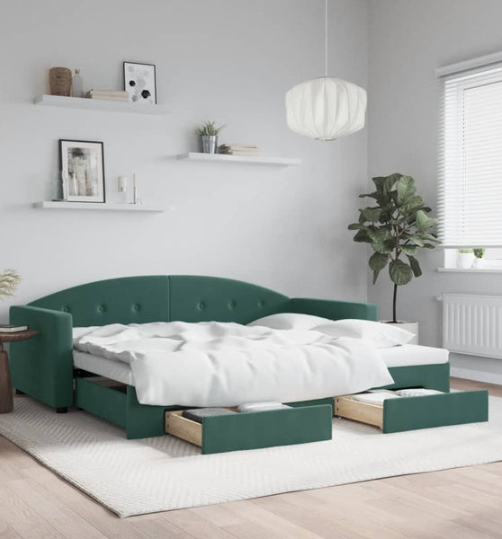 Tagesbett Ausziehbar mit Schubladen Dunkelgrün 90x200 cm Samt