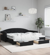 Tagesbett Ausziehbar mit Schubladen Schwarz 90x200 cm Samt