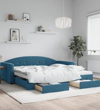 Tagesbett Ausziehbar mit Schubladen Blau 100x200 cm Samt
