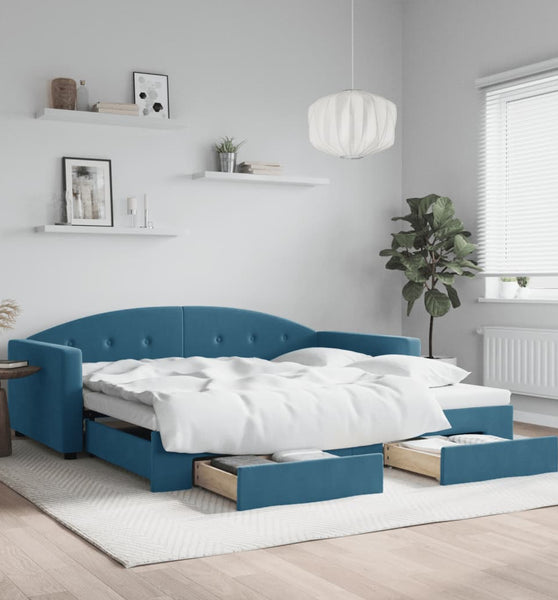 Tagesbett Ausziehbar mit Schubladen Blau 100x200 cm Samt