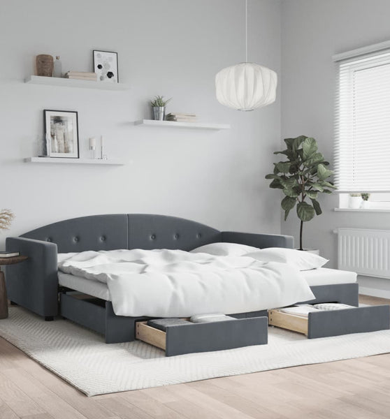 Tagesbett Ausziehbar mit Schubladen Dunkelgrau 100x200 cm Samt
