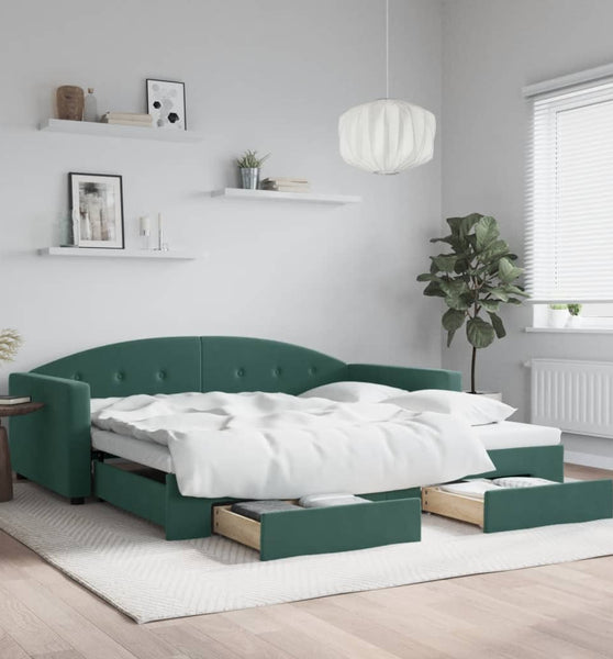 Tagesbett Ausziehbar mit Schubladen Dunkelgrün 100x200 cm Samt