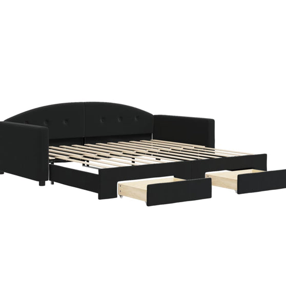 Tagesbett Ausziehbar mit Schubladen Schwarz 100x200 cm Samt