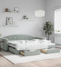 Tagesbett Ausziehbar mit Schubladen Hellgrau 90x190 cm Samt