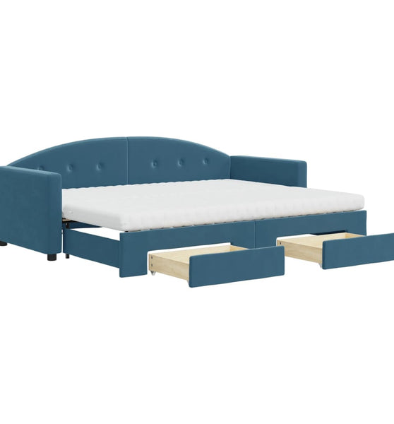 Tagesbett Ausziehbar mit Schubladen Blau 80x200 cm Samt