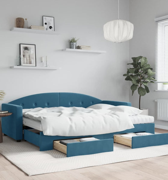 Tagesbett Ausziehbar mit Schubladen Blau 80x200 cm Samt