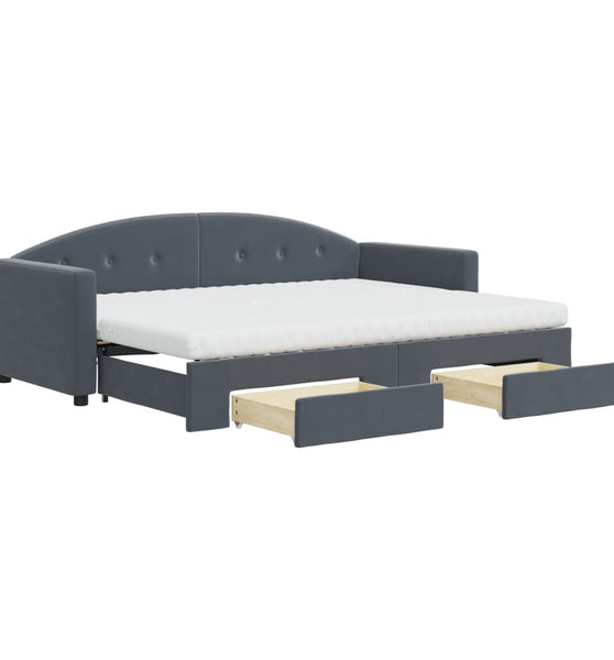 Tagesbett Ausziehbar mit Schubladen Dunkelgrau 80x200 cm Samt
