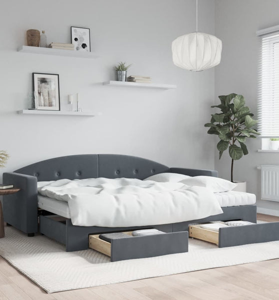 Tagesbett Ausziehbar mit Schubladen Dunkelgrau 80x200 cm Samt
