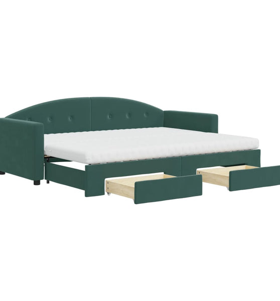 Tagesbett Ausziehbar mit Schubladen Dunkelgrün 80x200 cm Samt