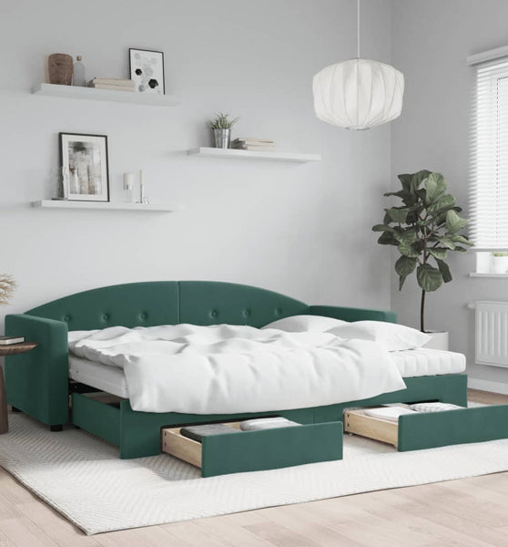 Tagesbett Ausziehbar mit Schubladen Dunkelgrün 80x200 cm Samt