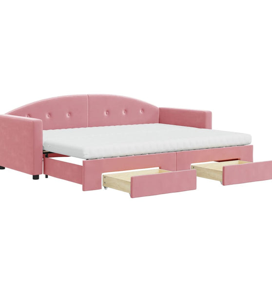 Tagesbett Ausziehbar mit Schubladen Rosa 80x200 cm Samt
