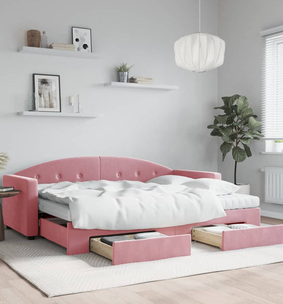 Tagesbett Ausziehbar mit Schubladen Rosa 80x200 cm Samt