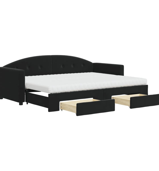 Tagesbett Ausziehbar mit Schubladen Schwarz 80x200 cm Samt
