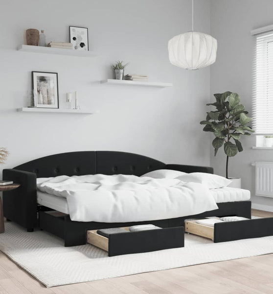 Tagesbett Ausziehbar mit Schubladen Schwarz 80x200 cm Samt