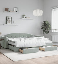 Tagesbett Ausziehbar mit Schubladen Hellgrau 90x200 cm Samt