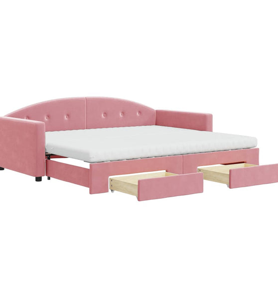 Tagesbett Ausziehbar mit Schubladen Rosa 90x200 cm Samt