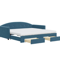 Tagesbett Ausziehbar mit Schubladen Blau 100x200 cm Samt