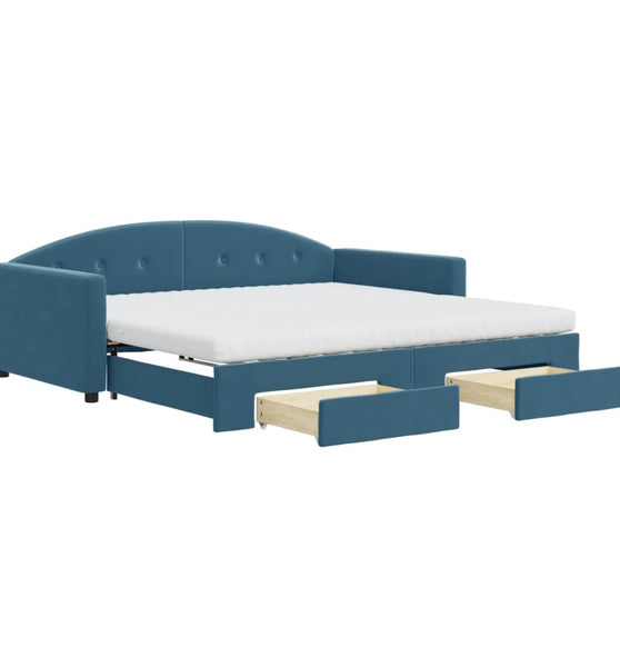 Tagesbett Ausziehbar mit Schubladen Blau 100x200 cm Samt