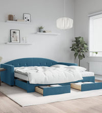 Tagesbett Ausziehbar mit Schubladen Blau 100x200 cm Samt