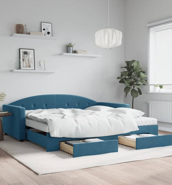 Tagesbett Ausziehbar mit Schubladen Blau 100x200 cm Samt