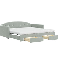 Tagesbett Ausziehbar mit Schubladen Hellgrau 100x200 cm Samt