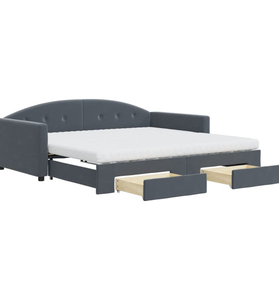 Tagesbett Ausziehbar mit Schubladen Dunkelgrau 100x200 cm Samt