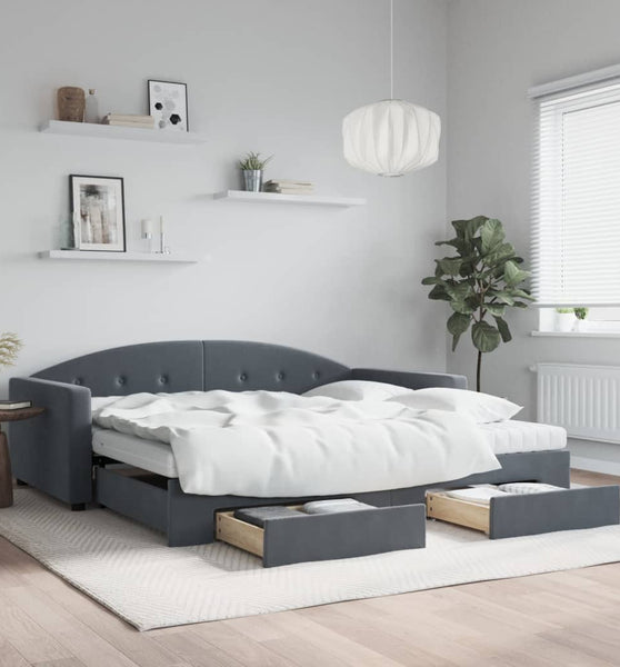 Tagesbett Ausziehbar mit Schubladen Dunkelgrau 100x200 cm Samt